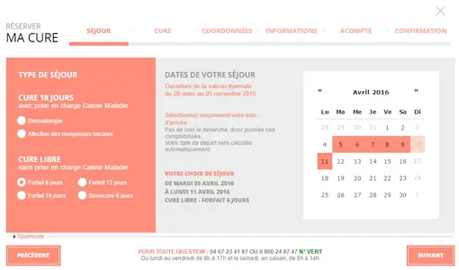 Avène Center - réservation étape 1