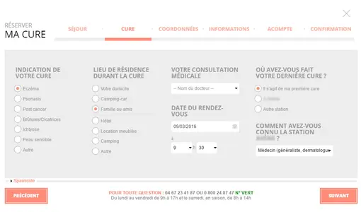 Avène Center - réservation étape 2