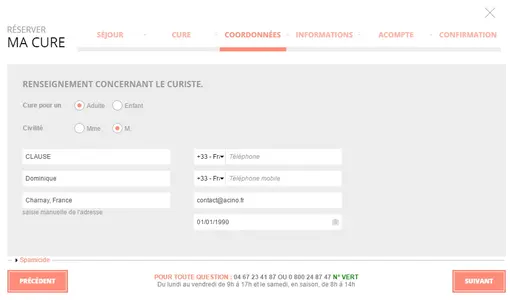 Avène Center - réservation étape 3