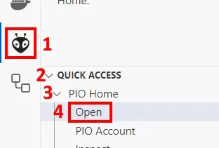 Open PlatformIO welcome page