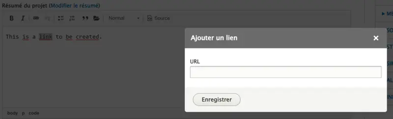 Dialog to create a link in CKE5