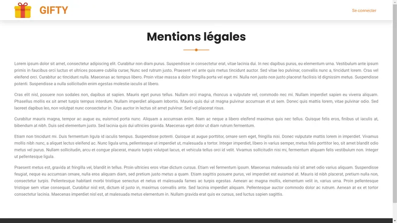 Gifty - page des mentions légales