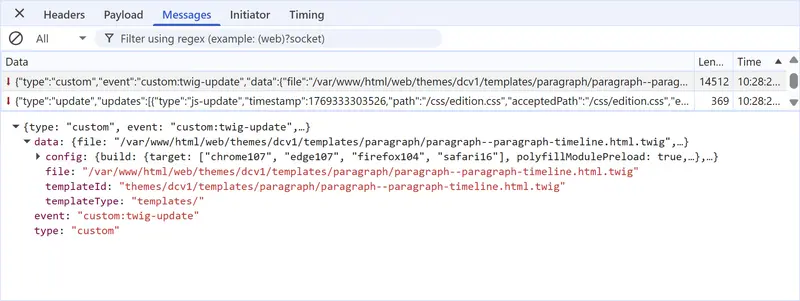 Custom Twig event in Chrome Dev Console