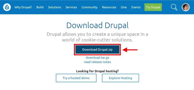 Télécharger Drupal depuis drupal.org